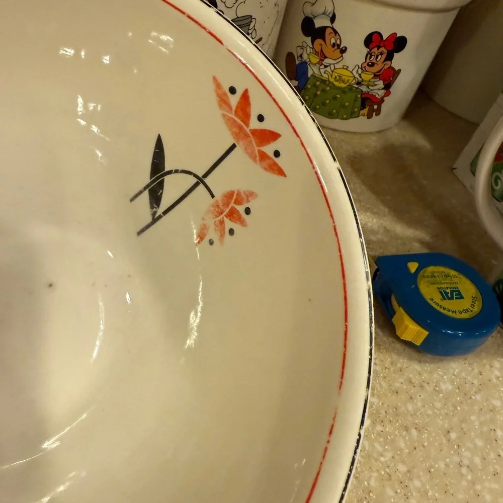 Vintage Harker Hotoven Ceramic Pottery Bowl White Dish Red Flower